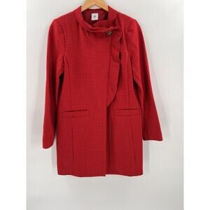 NWOT Cabi Celebration Jacket Coat Red Houndstooth Ruffle Stretch MEDIUM